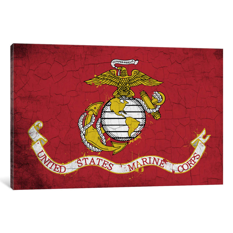 U.S. Marine Corps Crackled Flag by ICanvas - Print on Canvas, 66.04 cm H x 45.72 cm W x 1.91 cm D, Wrapped Canvas
