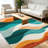 Teal Orange Wave Abstract carpet-easy to clean, machine-washable, soft and comfortable; suitable for door mats, kitchens, living rooms, bedrooms, corridors, and laundry areas. Easy to clean, durable carpet for home decoration.-275568