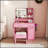 Vanity Desk With LED Mirror, Power Outlet, 3 Drawers, 7 Shelves, And Storage Stool For Organized Beauty Routines-1486930424