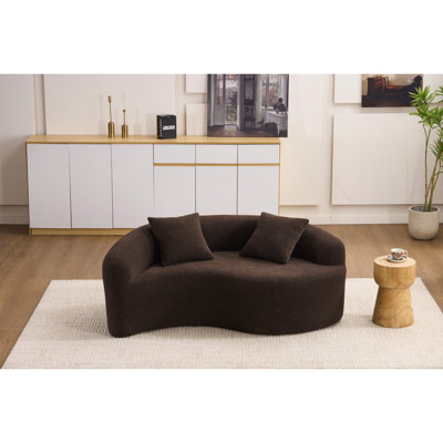Ly - 042 Full Compression Sponge , Brown Chenille, 2 Seat For Small Home Areas, 400 Lbs, 66.9"L, Inspired, Quick Setup Chenille , S Curved Dual Depth, With Tai Chi Symbol, For Minimalist Bedrooms,