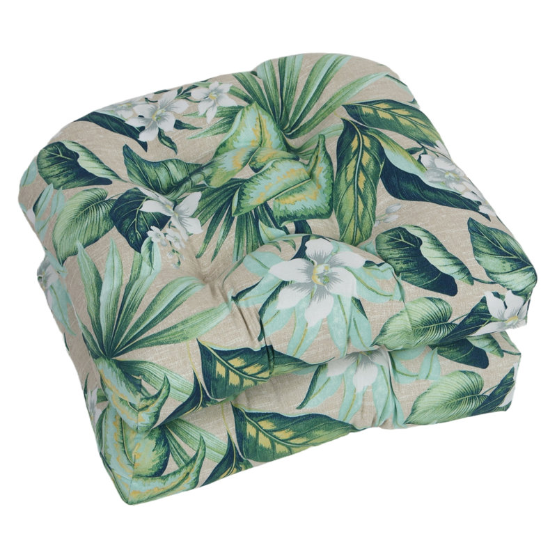 Coussins de chaise d'extérieur à dossier arrondi 19 pouces (ensemble de 2), Brun clair / vert / bleu / floral brise de Tahiti