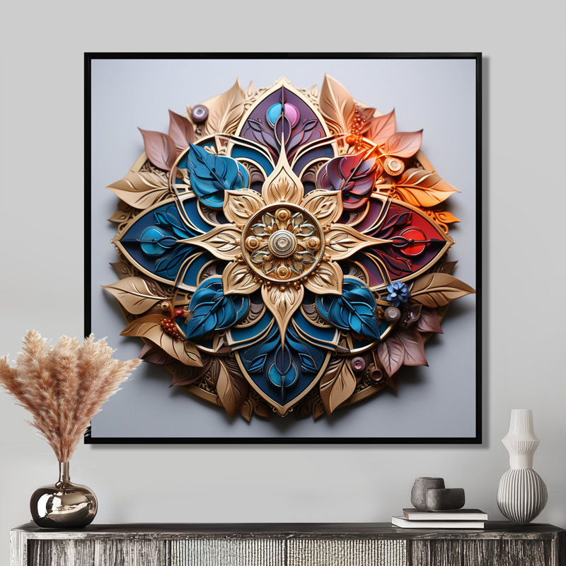 Impression sur toile Golden Golden Turquoise - Boho Mandala, Toile avec cadre flottant noir, H 16 po x l 16 po x P 1 po