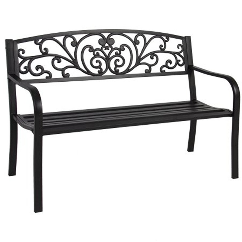  Carennac Scroll Backrest Iron Garden Bench, Black
