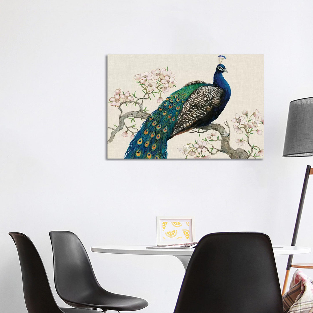 Peacock & Blossoms I von Tim OToole - Galerie-verpackte Leinwand Giclée auf Leinwand