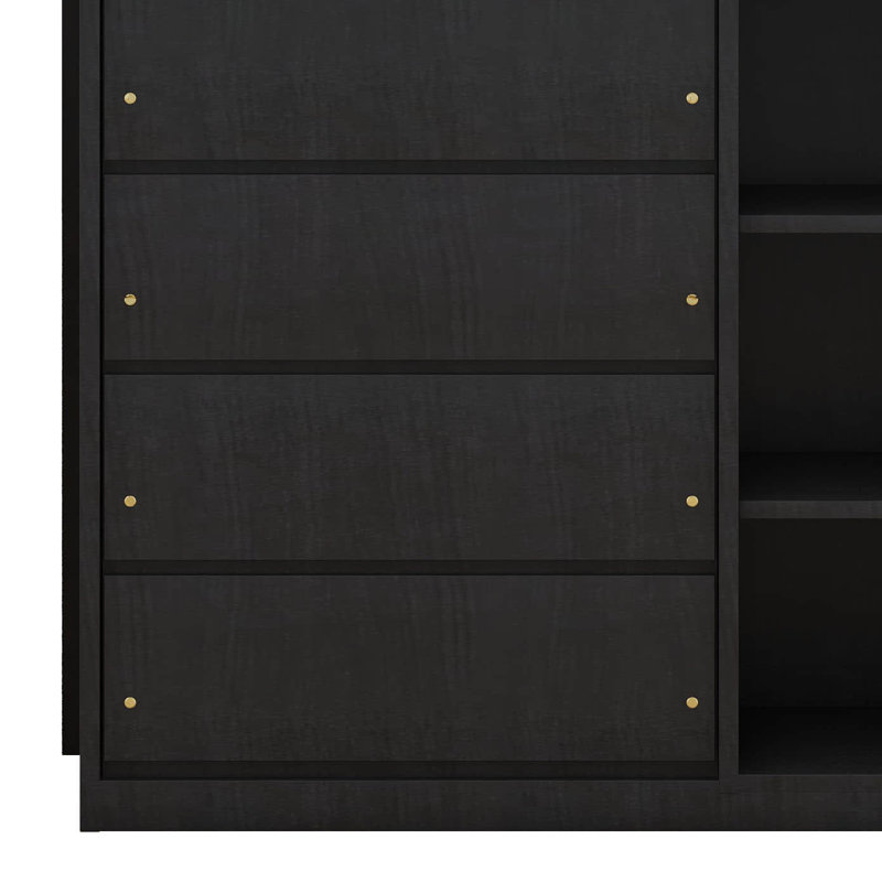 Twin Over Twin Bunk Bed Frame With 4 Drawers And 3 Shelves, Floor Bunk Bed Frame For Kids, Espresso