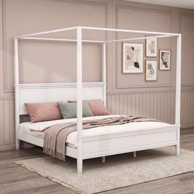 Wood Canopy Platform Bed with Headboard and Slats