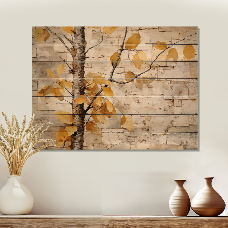 Forêt de bois de bouleau beige et jaune I - impression de bouleau sur bois, H 24 po x l 32 po x P 0,78 po