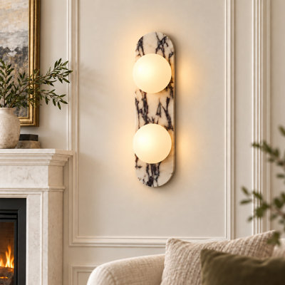 Modern Natural Stone Flush Mount Wall Sconce, 17.7" Oval Hardwired Wall Lighting
