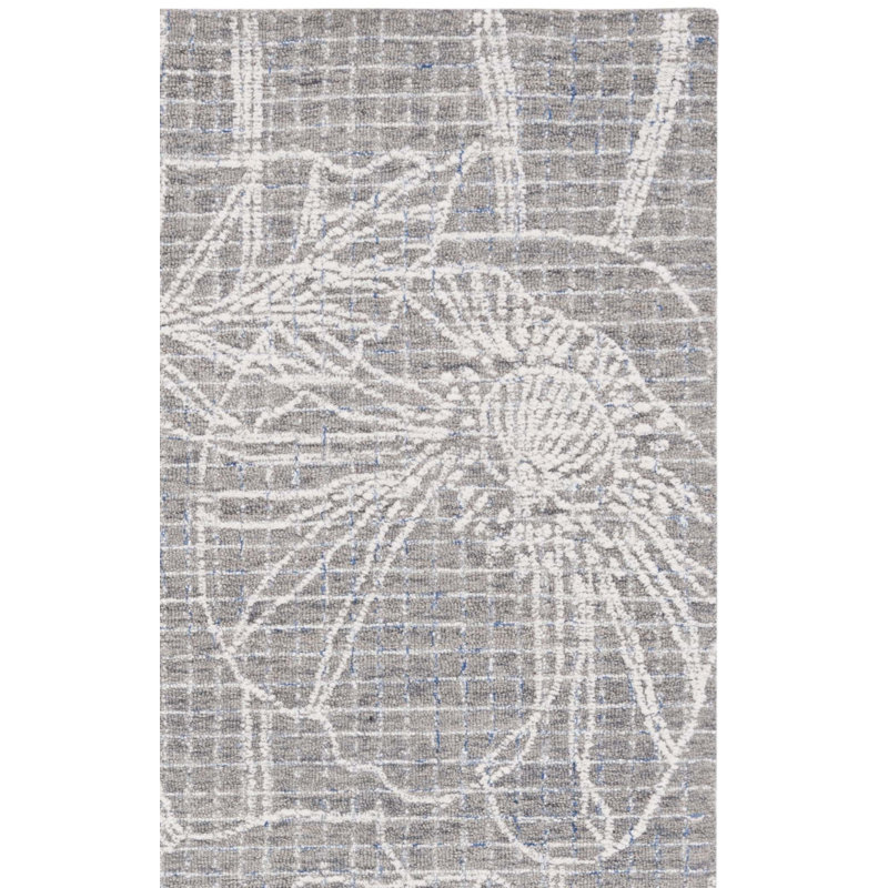 Hayan Hand Tufted Wool/Cotton Floral Rug in Beige/Ivory, Square 6'