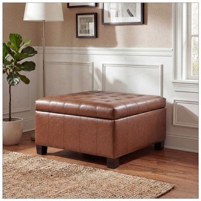 Repose-pieds léger en polyuréthane avec pieds en bois d'hévéa, repose-pieds carré capitonné de 30,25 po avec rangement surélevé pour le salon, la chambre à coucher, le vestibule, capacité de poids de 300 lb