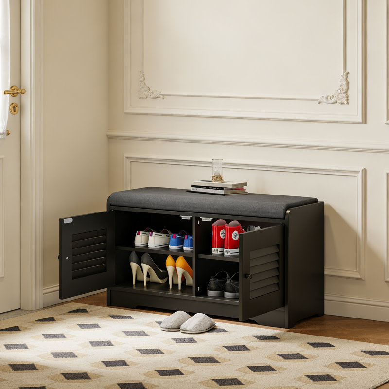  Banc de rangement pour chaussures avec coussin d'entrée, Noir