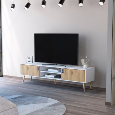Meuble télé 2 tiroirs blanc et macadamia