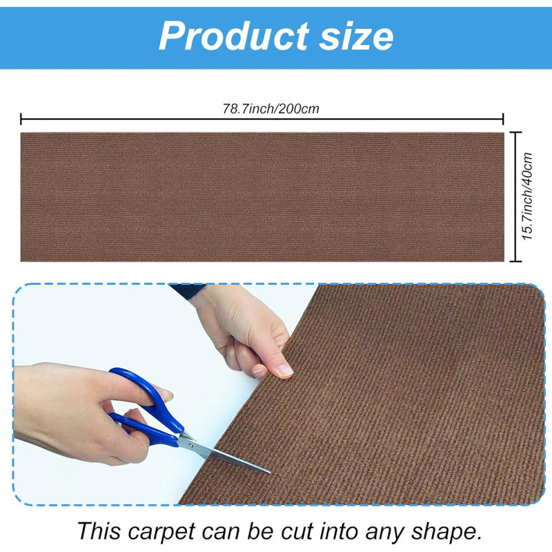 Trimmable Cat Scratching Post Carpet Covered 78.7”X15.8” Self-Adhesive Cat Tree Shelves Replacement Parts Mat Cat Scratcher For Cat Tree Shelves Steps Couch Furniture DIY Protector