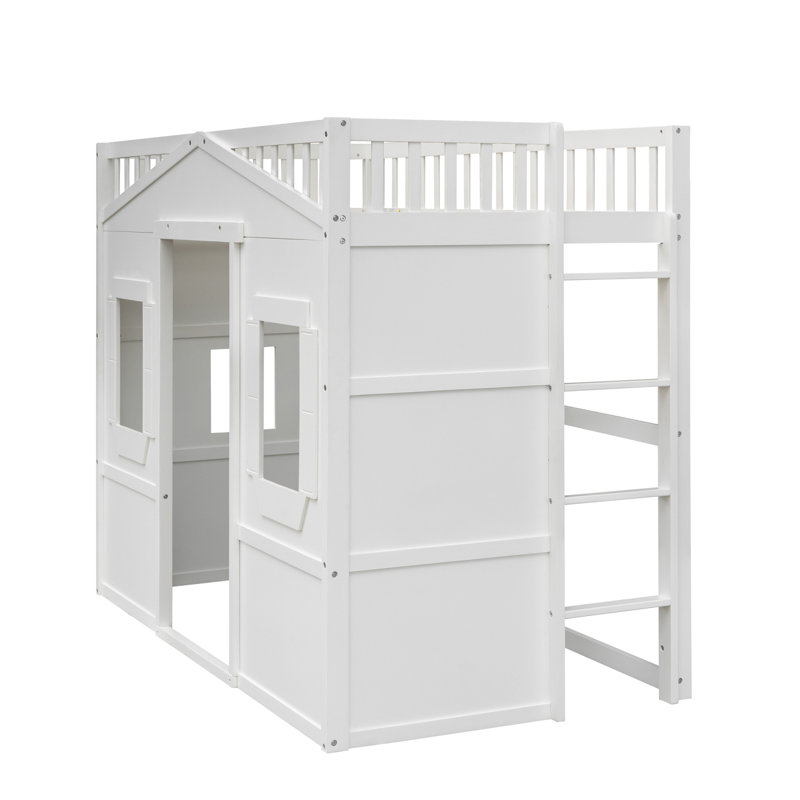 Lit mezzanine avec échelle House, Blanc / Blanc, Lit simple