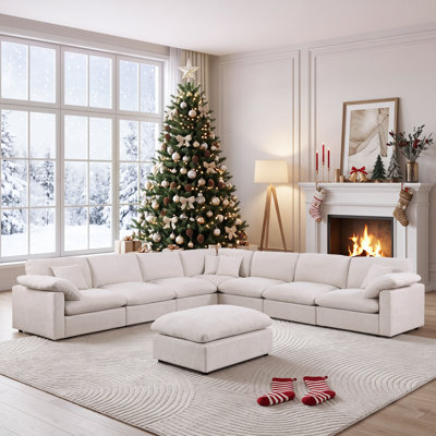 Canapé modulaire modulaire en U en chenille avec repose-pieds, canapé convertible surdimensionné, housses amovibles et lavables à la machine, grand canapé d'angle rembourré pour le salon