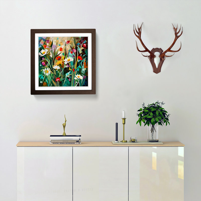 Wildflowers Cubism No.2 - Framed Print, Walnut