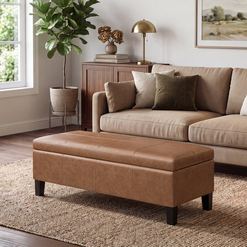 Banc de rangement rembourré en similicuir de 41 po de largeur, 40,5 po x 15 po x 15 po, Brun