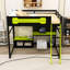 Lit mezzanine double avec station de charge, bureau, tablettes de rangement, panneau perforé et éclairage DEL-723108222