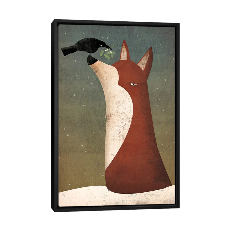 «Fox and Mistletoe», reproduction sur toile tendue, H 60 po x l 40po x P 1,5 po, Toile avec cadre noir, Pas de tapis