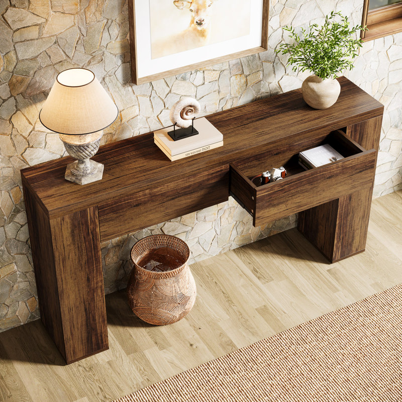 Table de 63 pouces avec 2 tiroirs cachés, Brun rustique