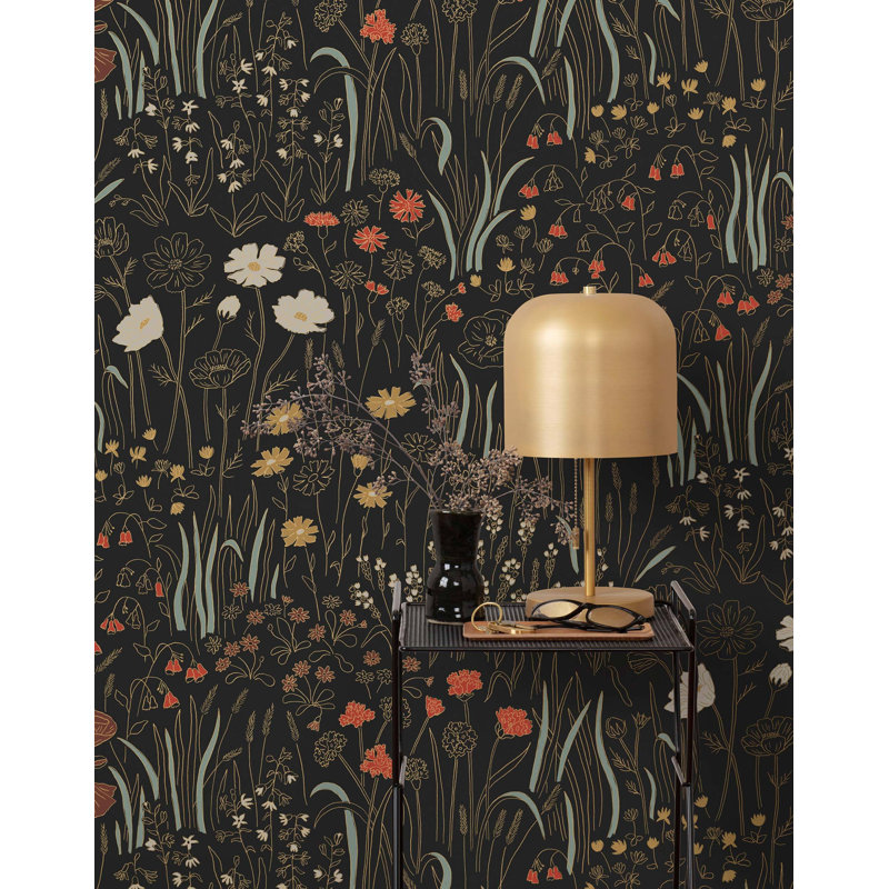 Alpine Garden Multi Wallpaper | Peel and stick / P&S Roll - 27" x 18', Ebony