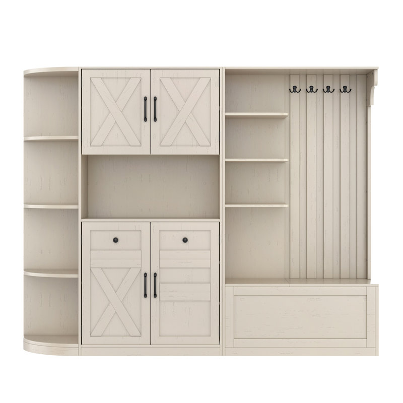 Multifunctional left-right combination hall cabinet (can be used separately) with storage and 4 hooks, storage cabinet/ hall tree 2 in 1 for living room, kitchen and hallway