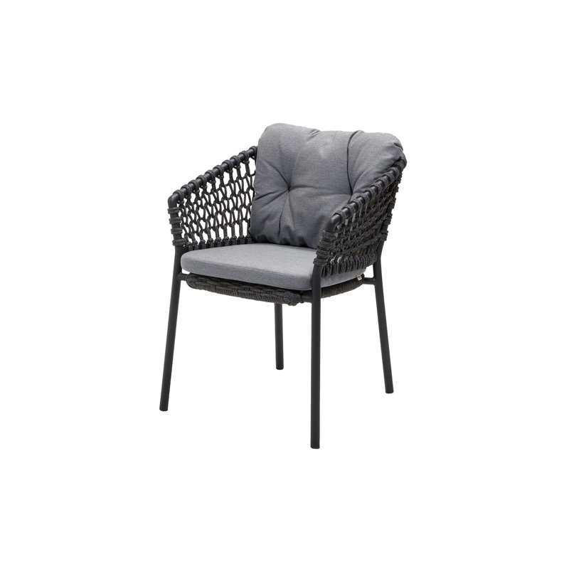 Ocean Wicker Patio Dining Armchair with Cushion, Dark Gray, Dark Gray