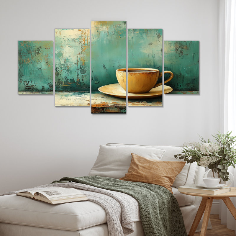 Ensemble de salon art mural bleu et vert Coffee Coffee Cup II