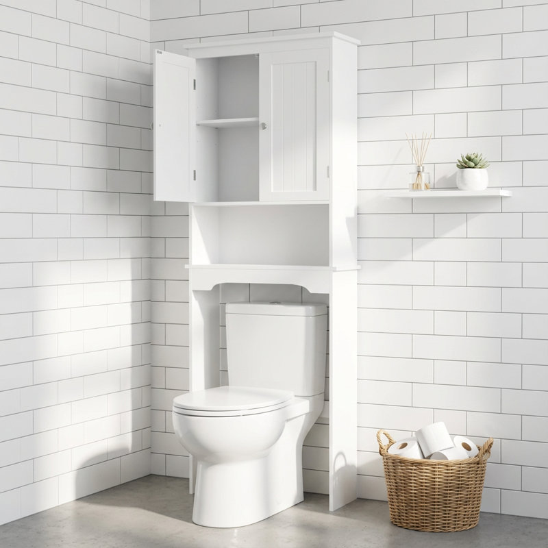 Space-Saving Over-The-Toilet Storage Cabinet Organizer Shelf with Adjustable Shelving