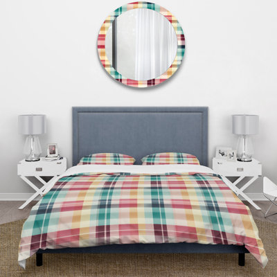 Tartan à carreaux beige - Ensemble de housse de couette abstrait - Microfibre de polyester