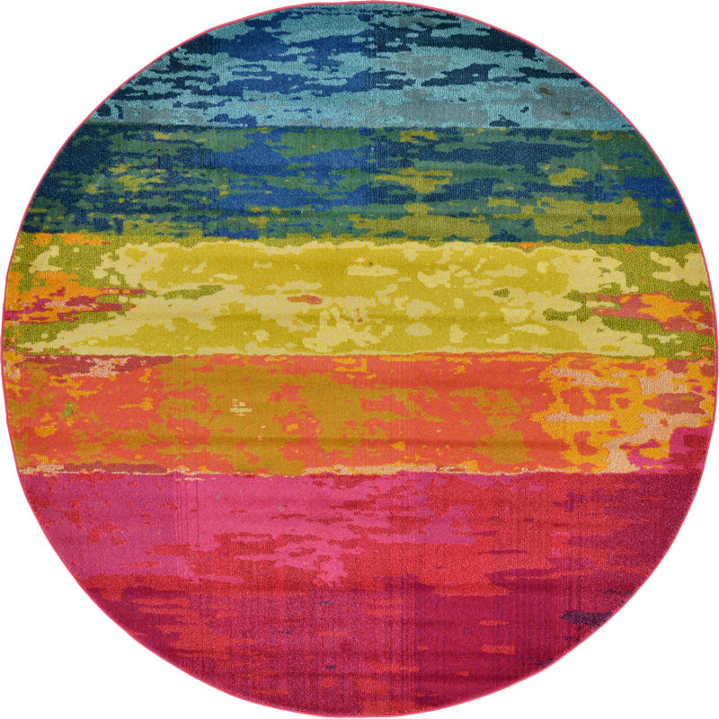 Eddins Washable Striped Indoor Rug, Round 8'
