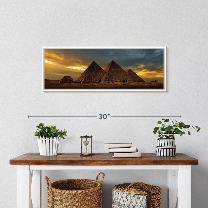 Coucher de soleil sur les pyramides de Gizeh, 25" X 9", Floating Frame White