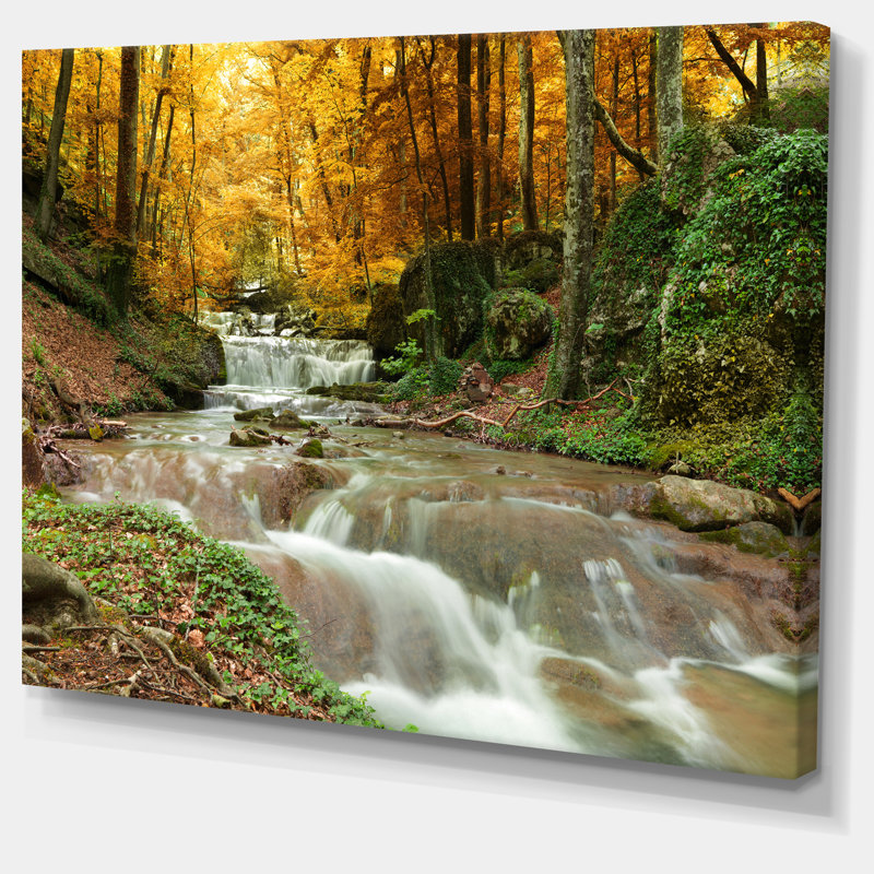 Large Yellow Trees Forest Waterfall Canvas Print