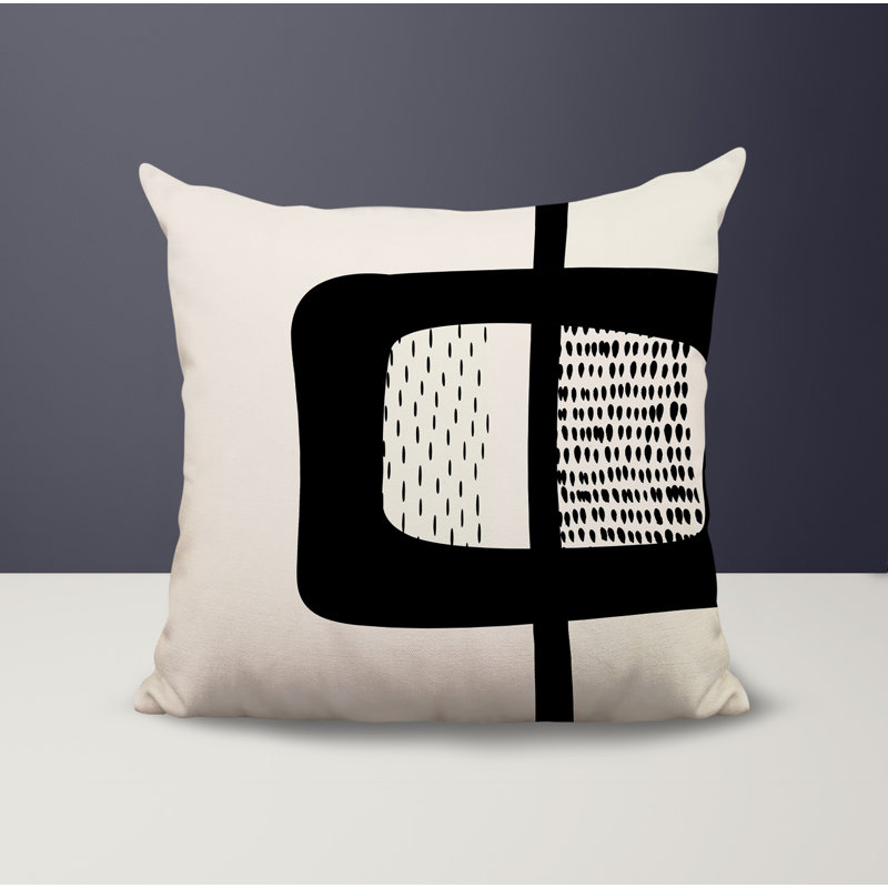 Coussin carré intérieur / extérieur pia, H 19 po x l 19 po, Blanc cassé / noir