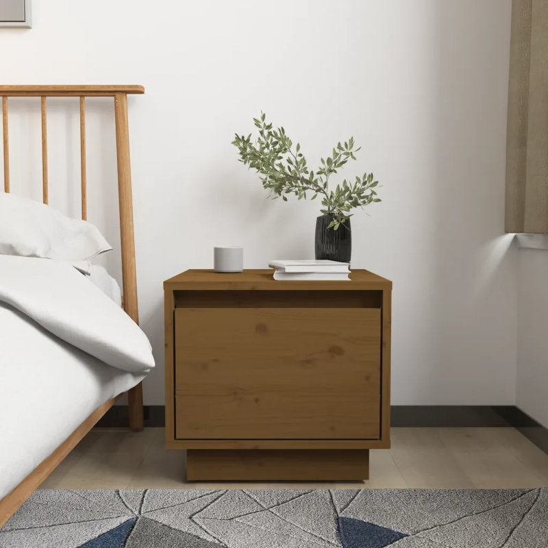 Gjinovefa 35cm W Solid Wood Bedside Table, Brown