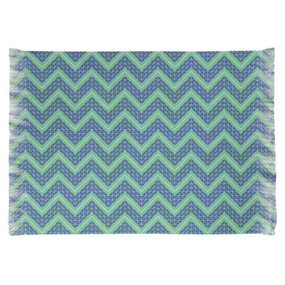 Tapis vert/bleu à chevrons à main