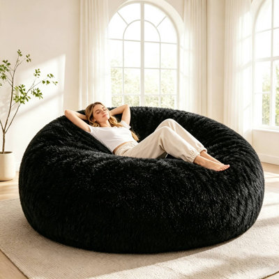 6Ft Giant Bean Bag Sofa Chair,Large bean bag Lounger with Soft Faux Fur Cover,Compressed Packing