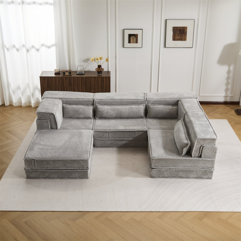 157.48" L-Shaped Sectional, Light Gray Fabric