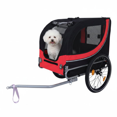 Remorque à vélo spacieuse et pliante pour chiens - supporte jusqu'à 66 lb, transporteur tout-terrain pour animaux de compagnie, fabrication robuste en acier, idéale pour le vélo, la course, le camping et les activités de plein air, coloris noir / rouge