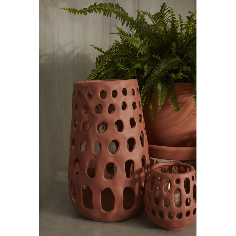 Ceramic Tabletop Lantern, 19" H x 12.25" W x 12.25" D