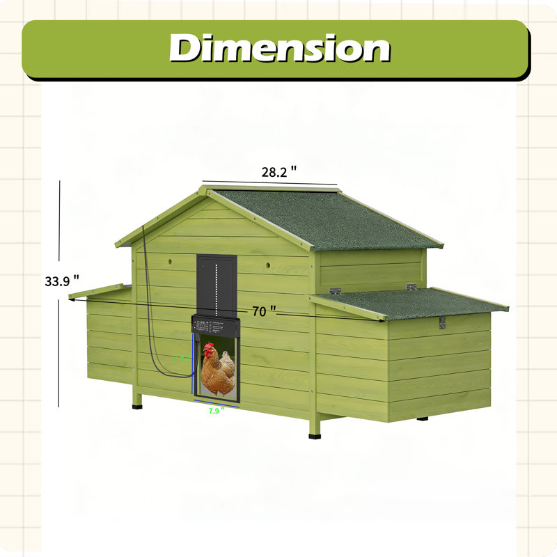 70" Automatic Chicken Coop with Solar-Powered Door