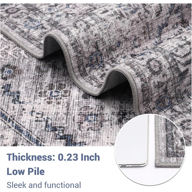 Runner Rug 2x6 Soft Vintage Washable Rug Runners Hallways Non-Slip Runner Low Pile Boho Farmhouse Carpet Runners Laundry Grey