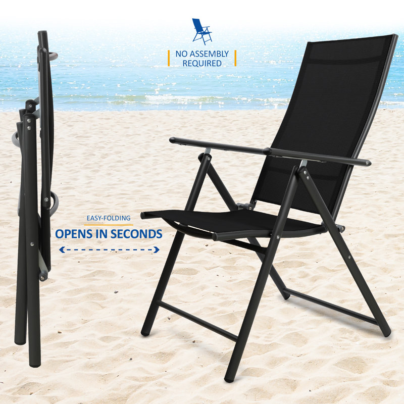 Moheez Folding Garden Chairs with 7 Reclining Positions, Black