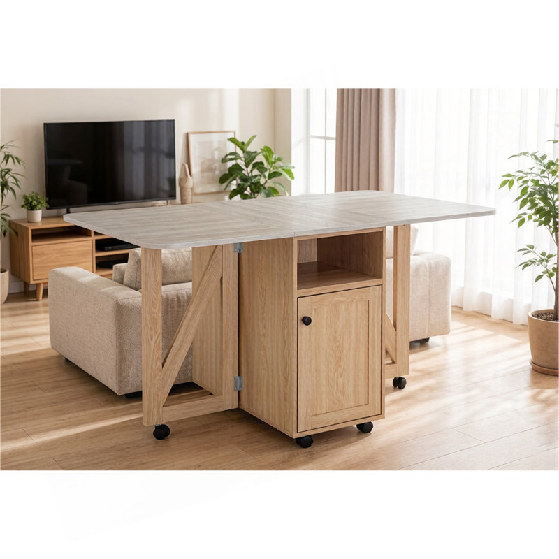 Table de salle à manger pliante avec armoire de rangement et tablettes, table de cuisine mobile peu encombrante pour les petits espaces
