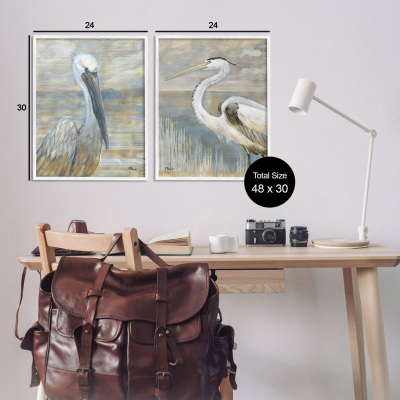 Oiseaux de mer, plage abstraite, ensemble de 2 giclées encadrées par Paul Brent, H 30 po x l 24 po