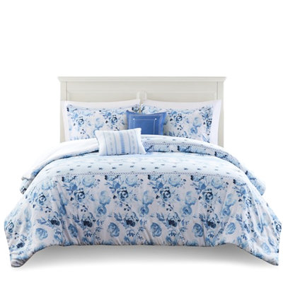 Full/Queen Bedding Comforter , Floral Striped Print, Fill, 2 Shams, Throw Pillows, Elegant Decoration, Microfiber, Easy Care