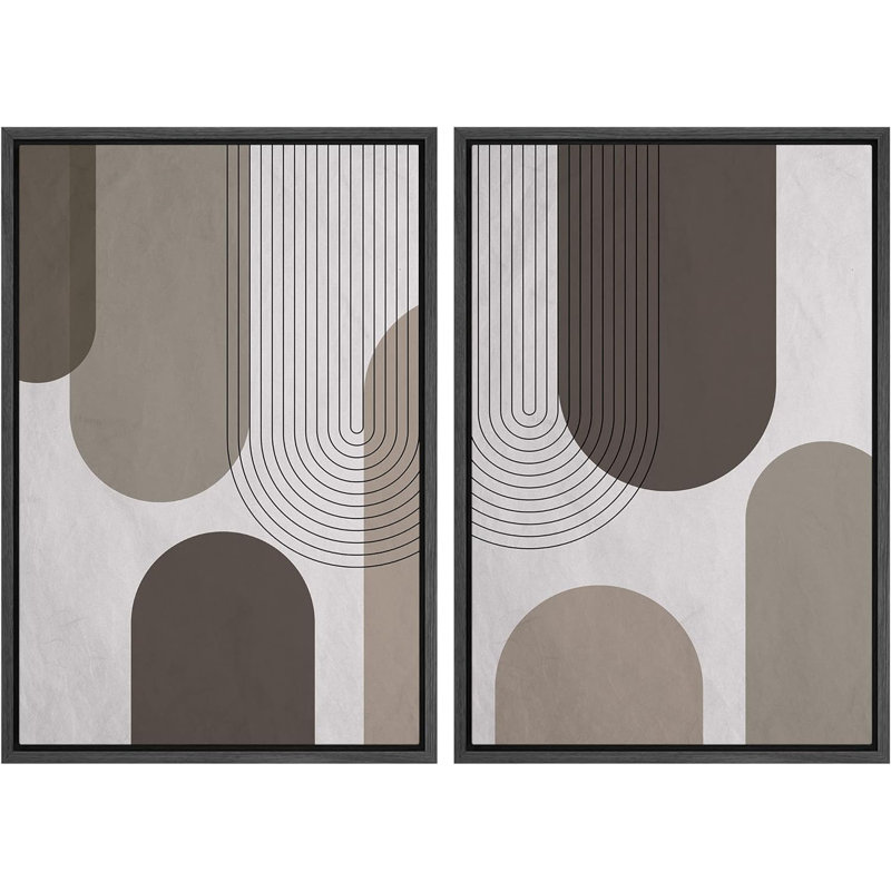 «Mid Century Modern Boho Grey», pastel, motif géométrique abstrait, formes bohémiennes sur toile, reproduction de 2 pièces