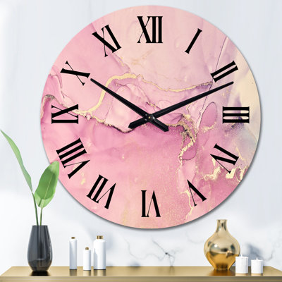 Pink Marble Waves II - Modern Wall Clock