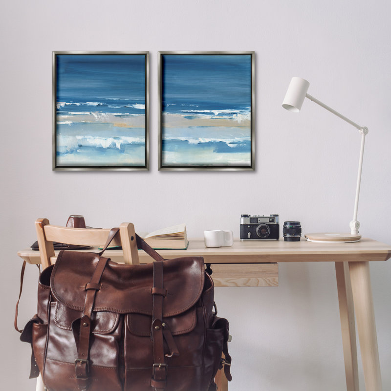 «Crashing Beach Wave Shore», ensemble de 2 toiles flottantes encadrées par Ethan Harper, H 21 po x l 17 po
