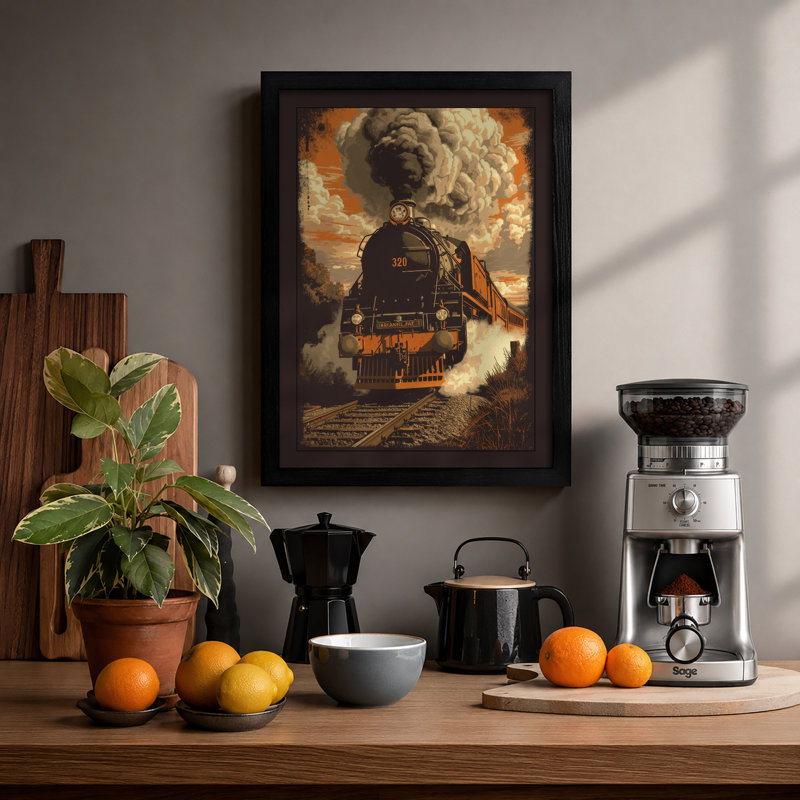 Steam Locomotive 382 Retro - Framed Print, A4 - 29.7 x 21.0 cm, Black